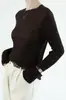 Lentejuelas Finas BrillantesSuéter de punto redondo con patrón de ondas de lana soluble en agua ultra fino de 100 hilos para mujer, camiseta básica de principios de otoño