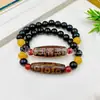 Pulseira de Ágata com Contas Dzi Naturais do Xizang Pulseira de Contas Cilíndricas Dzi de Nove Olhos Colar 10 Yuan Lembrança Turística Pulseira de Jade