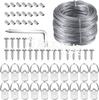 Kit de colgador de cuadros de acero inoxidable gancho para cuadros de anillo D con tornillos con alambre marco de fotos alambre de suspensión para arte