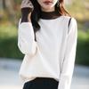 Top de Punto de Manga Larga con Cuello Alto Medio y Costuras en Color Contrastante de Nuevo Estilo Transfronterizo 2025 Otoño e Invierno Aspecto Adelgazante Punto Interior