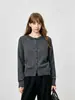 Cárdigan de Punto con Rayas Negras y Grises de Cuello Redondo Estilo Retro Americano para Mujer Otoño Invierno Color Bloque Perezoso Versátil Suéter Cardigan de Manga Larga