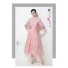Vestido de verano transfronterizo, estilo vintage francés, intrincado bordado calado, cuello redondo, entallado en la cintura, manga corta, vestido largo adelgazante para mujer