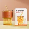 Copo de Bambu, Copo de Água, Copo de Café, Copo de Vidro, Copo Estilo Ins, Popular Online, com Tampa, Copo Doméstico, Portátil