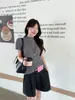 Tiro real: Novo top de malha de manga curta simples versátil slim-fit estilo coreano para outono inicial para mulheres 18066
