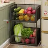 Estante para Sándwiches de Cocina Estante de Almacenamiento Multicapa Cesta de Verduras con Ruedas Carrito Multifuncional de Pie Cesta de Verduras