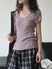 Verano Nuevo Estilo Coreano Simple Elegante Grande Cuello U Lana Punto Lunares Coloridos Manga Corta Top Adelgazante para Mujer