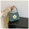 Bolsa de Oso de Dibujos Animados para Mujer Verano Verde Pequeña Fresca Versátil Bolso de Hombro Casual Bordado de Flores Bolso de Mano de Moda
