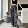 Pantalones Anchos de Seda de Hielo con Estampado Retro Estilo Tinta para Mujer, Estilo Delgado de Verano, Tallas Grandes, Estilo Chino, Pantalones Largos Casuales con Caída