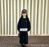 Conjunto de Sudadera Azul Marino para Niñas Estilo Primavera y Otoño Sudadera Cropped con Dobladillo de Encaje para Niños Pequeños y Medianos Pantalones Largos de Pierna Ancha Conjunto de Dos Piezas