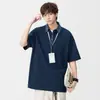 Camisa Polo de Manga Corta con Cuello Solapa y Parches a Cuadros para Hombre Anyang, Nuevo Estilo Verano 2026, Media Cremallera, Falso Dos Piezas, Casual de Manga Corta