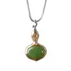 Collar Elegante con Colgante de Calabaza de Jade Hetian Chapado en Oro S925 de Moda y Tendencia con Patrón de Llama