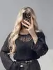 Suéter de Punto Calado Transfronterizo Europeo y Americano para Mujer, Cuello Redondo, Holgado, Manga Larga, Top Casual con Temperamento, Cardigan Adelgazante, Nuevo Estilo 2026