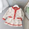 Conjunto de suéter infantil de otoño para niña, cárdigan de punto estilo Chanel, falda, conjunto de dos piezas, vestido de moda