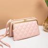 2023 Novo Estilo Fashion Simples Romboidal Trava de Clipe Fivela Zíper Bolsa de Ombro Transversal Feminina Carteira Longa de Celular de Camada Dupla