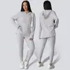 Conjunto de Roupas de Yoga com Rosca Europeu e Americano Transfronteiriço Outono e Inverno Slim-Fit Elástico com Capuz de Manga Longa Terno Esportivo de Fitness Yoga para Mulheres