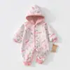Ropa exterior con capucha acolchada de algodón para bebé, mameluco de forro polar compuesto para bebés, traje de gateo de otoño e invierno, mameluco cortavientos para niños