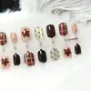 Uñas Postizas Cuadradas Redondas Cortas con Diseños Ojo de Gato, Florales y de Cuadros, Uñas Pre-hechas Lindas y Brillantes, 30 Piezas