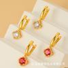Aretes Clásicos de Moda de Rubí y Zirconia Trébol de Cuatro Hojas de la Suerte Aretes de Flor Eterna Hebilla para la Oreja Temperamento Joyería para la Oreja al Mayoreo