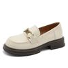 Mocasines de Piel Genuina para Mujer, Suela Gruesa, Nuevo Estilo Otoño, Zapatos Slip-On Versátiles con Hebilla de Caballo, Zapatos Planos JK de Punta Redonda