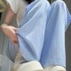 145 Pantalones Rayados Azules Mujer Verano 2025 Nuevo Cintura Alta Caída Casual Holgazán Para Caminar Seda Helada Rectos