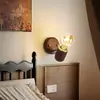 Lámpara de pared vintage estilo japonés en color nogal, diseño creativo nórdico con interruptor, adecuada para iluminación de dormitorio junto a la cama, pasillo y balcón