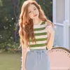 Nuevo Top Tubo Francés Delgado de Primavera y Verano Chaleco sin Mangas para Mujer Rayado Base Interior Tirantes Top Adelgazante Suéter de Punto