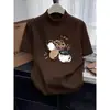 Camiseta de manga corta cepillada para mujer con cuello medio alto, nuevo estilo otoño 2026, camiseta base gris, corte ajustado, top de algodón puro