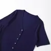 Exportación Transfronteriza Ropa de Mujer Otoño 2025 Estilo Europeo y Americano Cuello en V Manga Corta de Punto de Un Solo Botón Tops para Mujer G866739