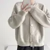Estilo Coreano Outono e Inverno Novo Design Sense Botão Único Cor Sólida Tricô Jaqueta Cardigan Casual Solto Gola Redonda Top