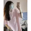 Top rosa con cuello, marca de moda estilo americano, camiseta de manga corta 100% algodón para mujer, nuevo modelo verano 2026, playera de estilo holgado y casual