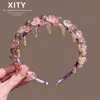 Faixa de Cabelo Flor de Cristal Exquisita Rede Social Luxo Leve Pente de Dente Faixa de Cabelo Japonesa Coreana Nova Crânio Superior Prensa de Cabelo Acessórios de Cabelo para Saída para Mulheres