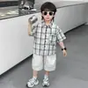 Camisas de Manga Corta para Niños, Tops de Verano a Cuadros para Niños, Estilo Delgado Nuevo Estilo 2026, Trajes de Jeans para Niños Pequeños y Medianos