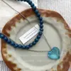 Collar de Cuentas Azules Estilo Ins Simple para Mujer Nicho Versátil Dulce Fresco Doble Capa Apilado Colgante de Corazón Cadena para Clavícula