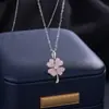 Colar Difeng Original de Prata Esterlina S999 Trevo de Quatro Folhas Amor para Mulheres Azul Cristal de Gelo Flor da Sorte Corrente de Clavícula de Nicho