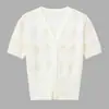 Cárdigan de punto jacquard con rombos calados, manga corta, cuello en V fino, seda de hielo transpirable, para mujer, de verano, hecho a medida, comercio exterior transfronterizo