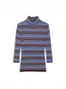 Moda Feminina Transfronteiriça Primavera 2026 Estilo Europeu e Americano Tricô Color Block Listrado Blusa Básica Feminina Slim Fit