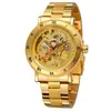 Reloj de Pulsera Forsining Redondo Hueco Números Romanos Mecánico Correa de Cuero Banda de Acero Venta al por Mayor Reloj Mecánico para Hombre