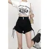 Shorts Jeans de Cintura Alta Tendência para Mulheres Verão 2023 Design Estilo Nicho Shorts Petite com Cordão para Roupas de Exterior