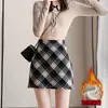 Falda Corta de Cuadros Grises para Mujer, Falda de Lana de Cintura Alta en Línea A para Otoño e Invierno, Estilo Preppy, Corte Ajustado para Figuras Pequeñas