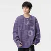 Sudadera de punto acanalado con estampado de letras de estilo americano, moderna, talla grande, para hombre, nueva de otoño, cuello redondo, corte holgado, camiseta básica