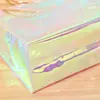Sacola de presente para cosméticos bolsa tote com alça de anel em PVC bolsa tote transparente a laser colorida pode ser impressa logo