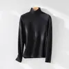 Nueva camisa básica de cuello alto cálida de mezcla de acetato y cachemira para otoño e invierno, top interior ajustado de doble cara cepillada engrosado