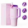 Taza de coche de gran capacidad de 40 oz para viajes transfronterizos, de acero inoxidable 316, con asa, taza aislada con pajita, taza portátil térmica y conservadora del frío