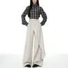 Pantalones Beige de Cinta Irregular de Cintura Alta Pierna Ancha para Mujer, Nuevo Estilo 2026, Pantalones Casuales de Traje Rectos con Caída Adelgazante