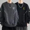 Moletom masculino, novo modelo primavera e outono 2025, gola redonda, corte solto, blusa de outono sem capuz, jaqueta de manga comprida para adolescentes