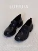 Versão em Couro Bovino~Mocassins de Couro Genuíno com Solado Grosso para Mulheres 2026 Nova Coleção Primavera Estilo Britânico Preto Versátil Slip-On Sapatos de Couro