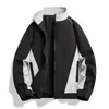 Jaqueta Color Block Patchwork com Gola Alta para Homens, Nova Jaqueta Bomber Casual Solta Estilo Americano para Primavera/Outono