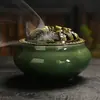 Directo de fábrica quemador de incienso de cerámica celadón con grietas de hielo tapa de cobre aleación de metal antiguo alambre de incienso sándalo incienso quemador de incienso al por mayor