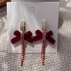 Pendientes de plata 925 con forma de estrella de Internet, con lazo de terciopelo rojo, para novia, con perlas, para mujer.