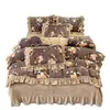 Estilo Retro Maillard Felpa Terciopelo de Leche Juego de Cama de Cuatro Piezas Invierno Engrosado Encaje Terciopelo Coral Funda Nórdica Sábana